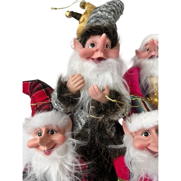 Set Of 5 Whimsical Elves Gnomes Ornaments Tall Christmas Figures Holiday Decor - Picture 2 of 6